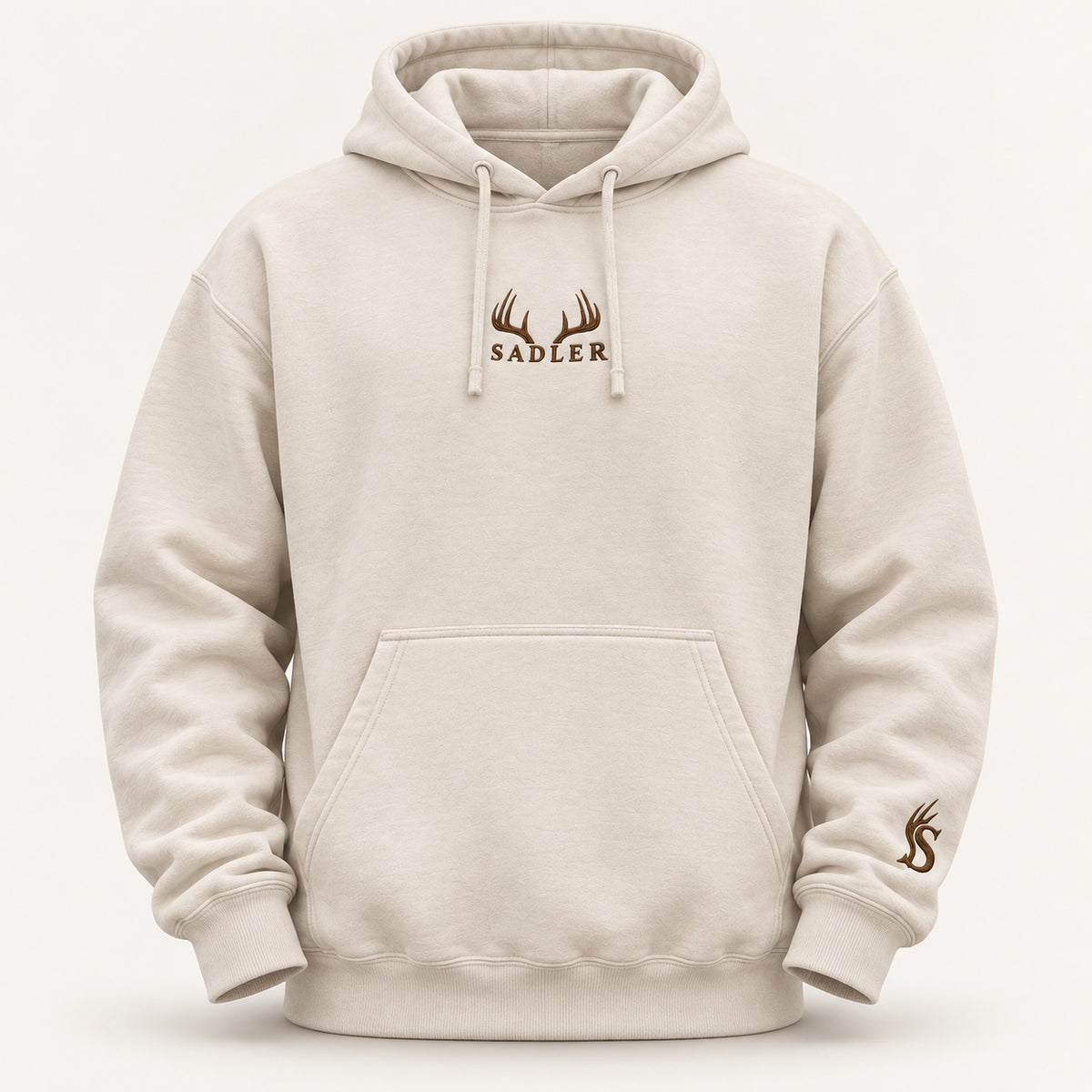 Cabin Comfort bone SADLER hoodie with brown embroidery