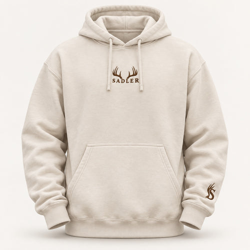 Cabin Comfort bone SADLER hoodie with brown embroidery