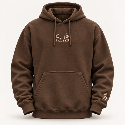 5AM Coffee brown SADLER hoodie with bone embroidery