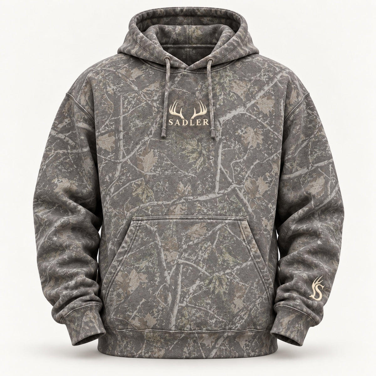 Deadwood camouflage SADLER hoodie with bone embroidery