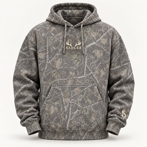 Deadwood camouflage SADLER hoodie with bone embroidery