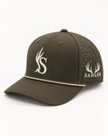 Old Buck dark loden SADLER rope hat with bone embroidery